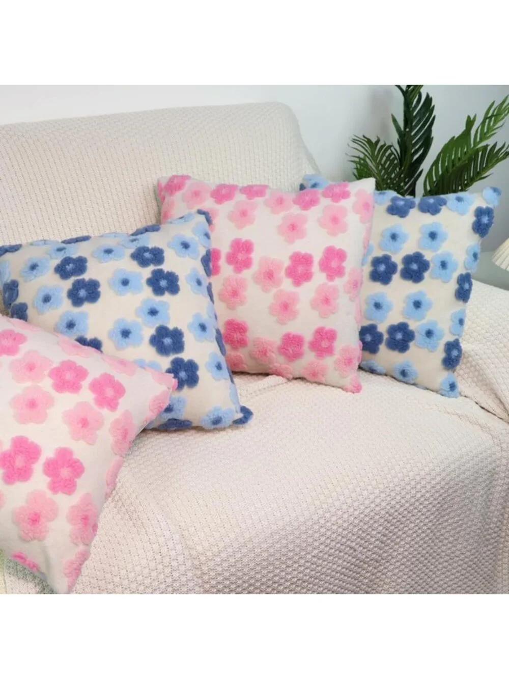 Floral Throw Pillow Covers Set of 2, 18x18 Inch Pink Jacquard Cushion Cases for